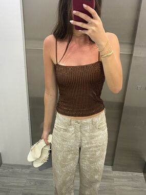 Brown Ribbed Spaghetti-Strap Camisole